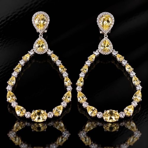 Zilveren oorringen Model La Princesse zilveren oorringen oorbellen gezet met gele stenen en cubic zirconia