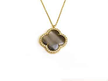 model Fiori gezet collier in zilver verguld grijze klaver en cubic zirconia - Medaillon