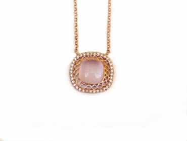 model Vintage vierkant collier in zilver roze verguld roos - Ketting