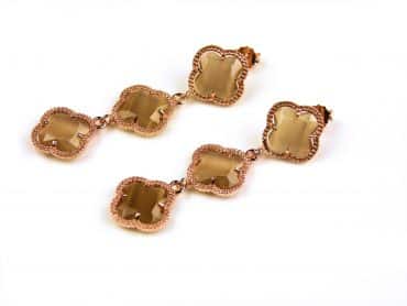 model 3 Fiori oorringen in zilver roze verguld 3 klavers bruin - Sieraden