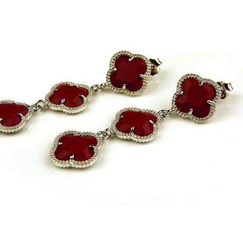 model 3 Fiori oorringen in zilver 3 klavers koraalrood - Sieraden voor piercings