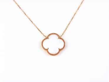 model Fiori kleine klaver ketting in zilver roze verguld wit - Medaillon