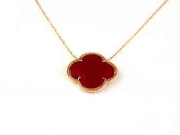 model Fiori kleine klaver ketting in zilver roze verguld koraalrode klaver - Medaillon