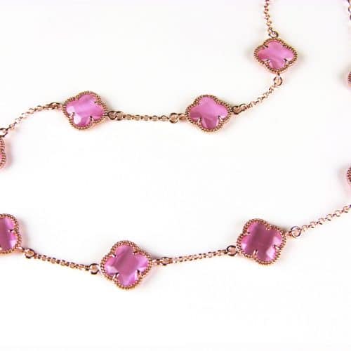 model 10 Fiori collier in zilver roze verguld 10 roze klavers - Ketting