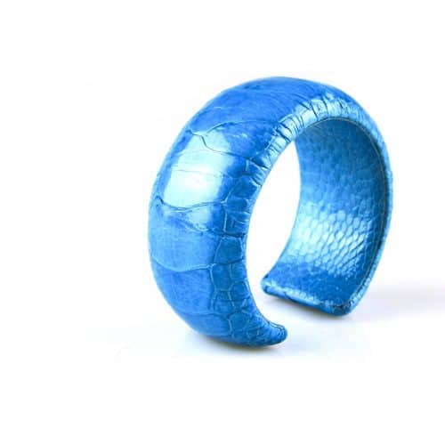 armband in struisvogelleder 30 mm breed kleur turkoois - Kobalt blauw