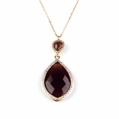 model Markies collier in zilver roze verguld gezet bordeaux steen en cubic zirconia - Medaillon