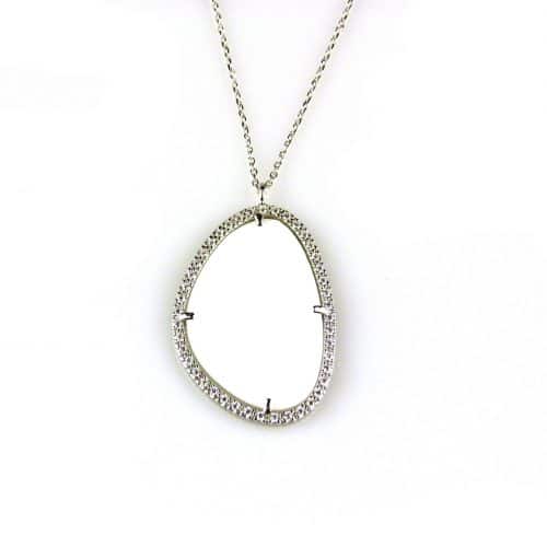 model Druppel gezet ketting in zilver met hanger gezet met witte steen en cubic zirconia - Medaillon