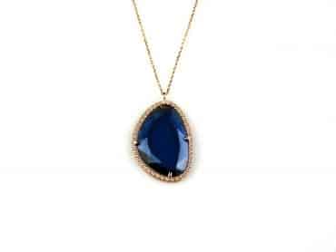 model Druppel gezet ketting in zilver roze verguld met hanger gezet met blauwe steen en cubic zirconia - Ketting