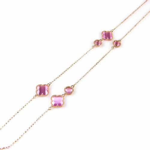 model Fiori fantasie collier in zilver roze verguld model fiori rond en klaver roos - Ketting