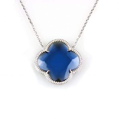 model Fiori klein ketting in zilver blauwe klaver - Medaillon