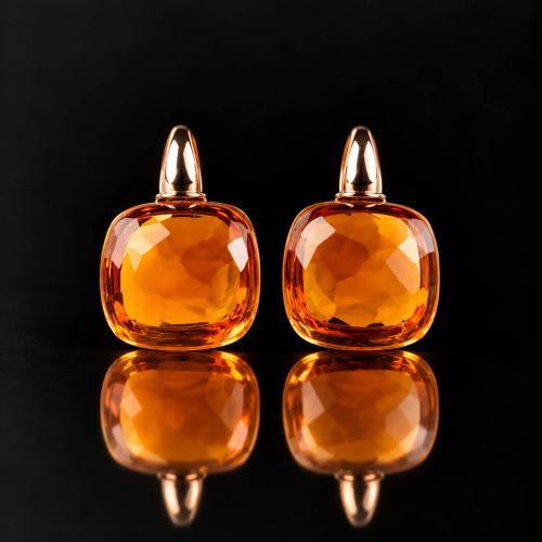 Zilveren oorringen oorbellen roos goud verguld Model New Trend gezet met amber bruine steen