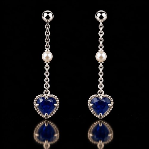 oorringen in zilver model heart met parel
