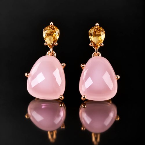 Oorringen Model Christal zilveren oorringen oorbellen roos goud verguld gezet met roze en bruine stenen