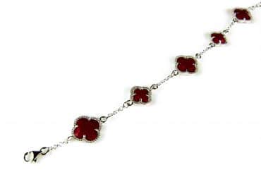 model 5 fiori armband in zilver koraalrood - Edelsteen