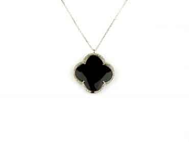 model Fiori grote klaver collier in zilver grote klaver zwart - Ketting