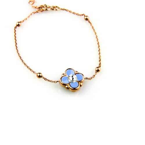 model Bambi armband in zilver roze verguld met bloem blauwe email - Armband