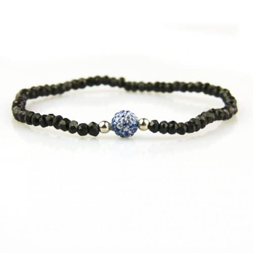 armband zwarte spinel en strass parel donkerblauw model - Armband