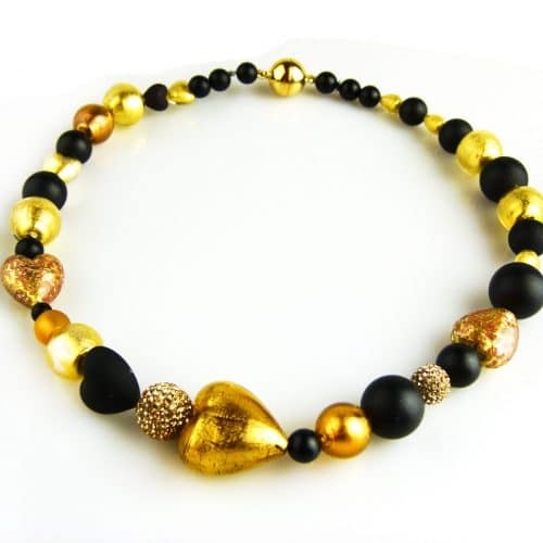 collier gemengd onyx , goud venetiaans glas en gouden strassparels - Armband