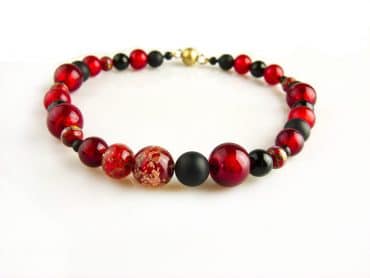 collier onyx en rood venetiaans  glas - Kraal