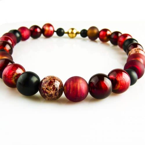 collier onyx en rood venetiaans glas - Kraal