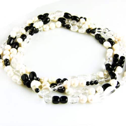 collier onyx bergkristal en witte parels - Armband