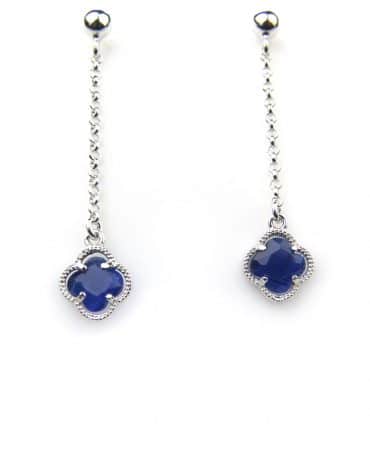 oorringen in zilver model flower - donkerblauw - Saffier