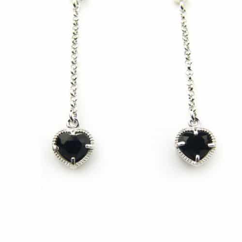 oorringen in zilver model heart - zwart - Oorbel