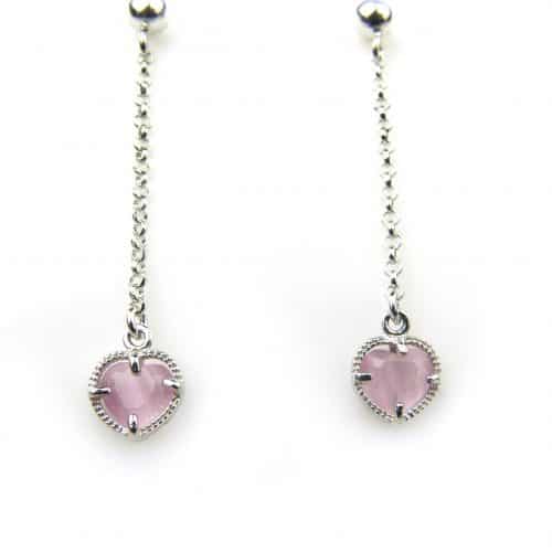 oorringen in zilver model heart - roze - Oorbel