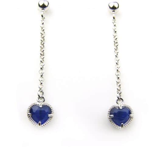 oorringen in zilver model heart - donkerblauw - Oorbel