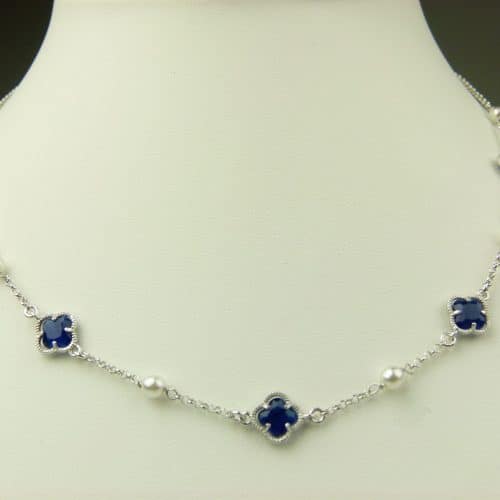 collier in zilver model flower - donkerblauw - Kraal