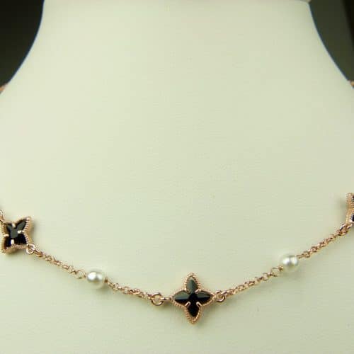 collier in zilver roze goud verguld model star - zwart - Sieraden