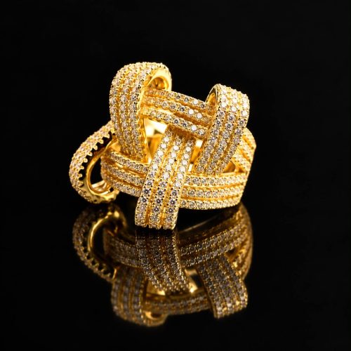 model Kriskras zilveren ring geel goud verguld gezet met cubic zirconia