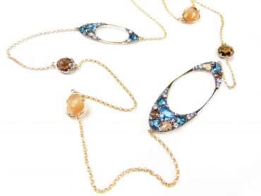 zilveren collier halsketting geel goud verguld model magic stardust big gezet gekleurde-stenen-blauw-bruin oranje - Turkoois