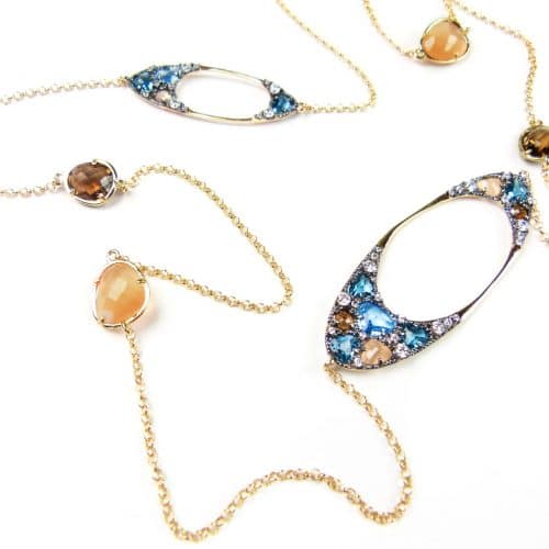 zilveren collier halsketting geel goud verguld model magic stardust big gezet gekleurde-stenen-blauw-bruin oranje - Turkoois