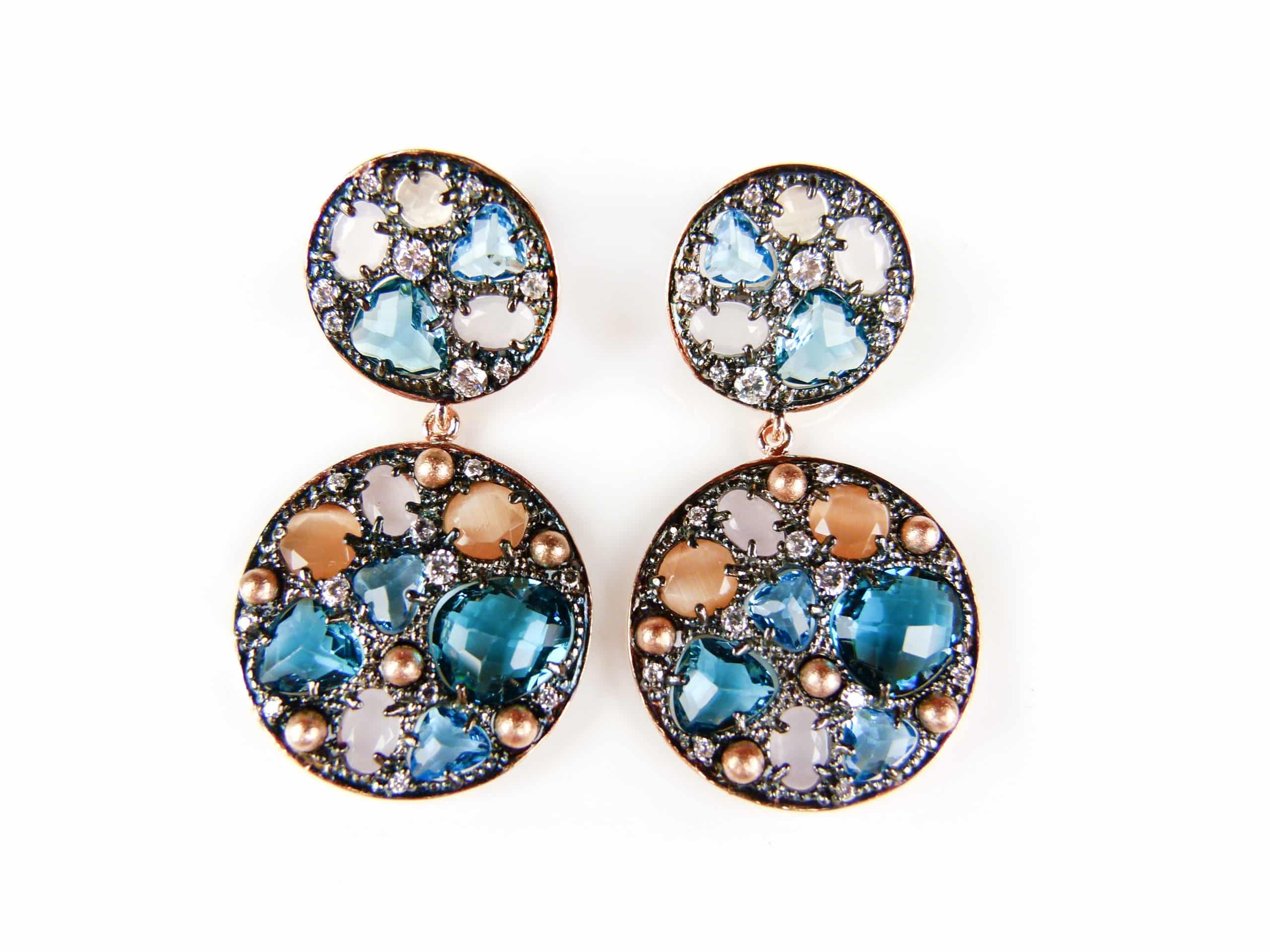 vaak Asser gemeenschap Koop Oorringen Model Double Full Moon zilveren oorringen oorbellen fel  blauwe en bruine stenen van de designer!