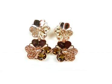 Oorringen Model Double Blossom zilveren oorringen oorbellen gezet met bruine stenen - Oorbel