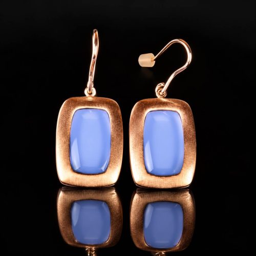 Zilveren oorringen oorbellen roos goud verguld Model Color Power gezet met licht blauwe stenen