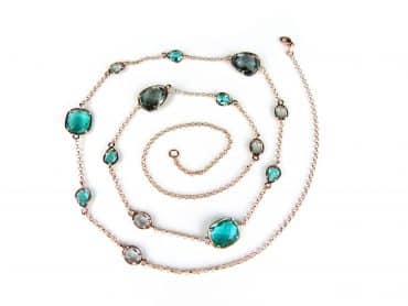 Zilveren halsketting collier halssnoer roze goud verguld Model Multi Forms gezet met grijze en groene stenen - Turkoois