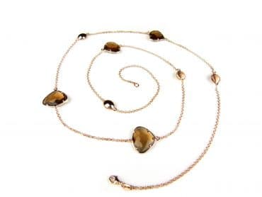 Ketting Model Triangel zilveren ketting collier halssnoer roos goud verguld gezet met bruine stenen - Keten