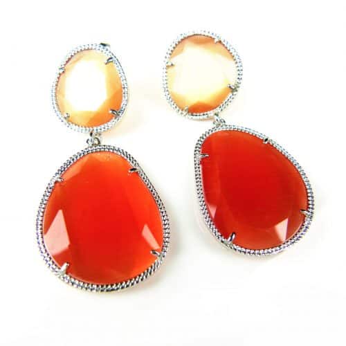 Zilveren oorringen oorbellen Model Magic Colors gezet met oranje stenen - Edelsteen