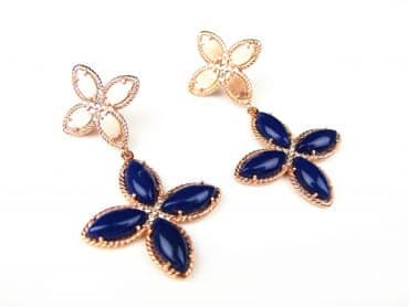 Zilveren oorringen oorbellen roos goud verguld Model Delicate Feminine gezet met blauwe stenen - Saffier