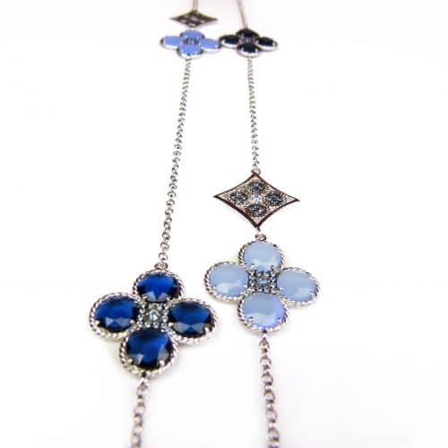 Lange zilveren collier halsketting Model Sugary Sweetness gezet met blauwe stenen - Kraal