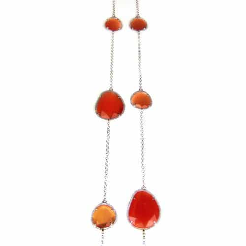 Lange zilveren collier halsketting Model Magic Colors gezet met oranje stenen - Kraal