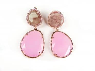 Zilveren oorringen oorbellen roos goud verguld Model Inspiring gezet met bruine en roze stenen - Edelsteen