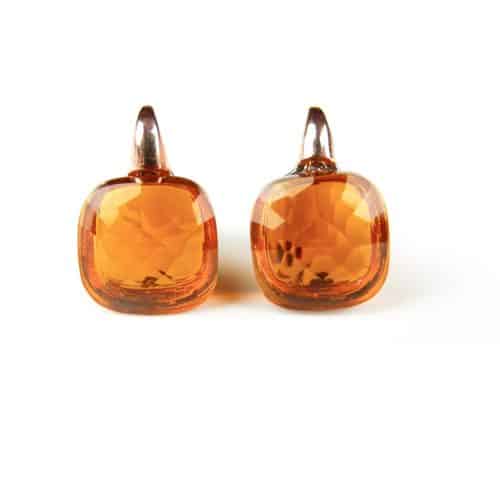 Zilveren oorringen oorbellen roos goud verguld Model New Trend gezet met amber bruine steen - Oorbellen M