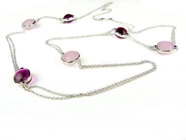 zilveren halsketting halssnoer collier met roze stenen