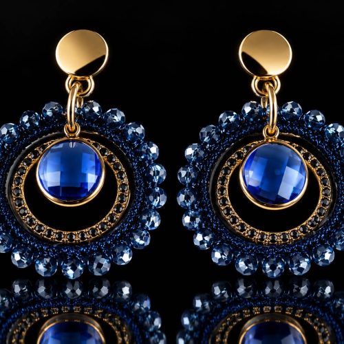 Oorringen Model Mini Stones goudkleurig met donker blauwe stenen