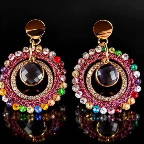 Oorringen Model Mini Stones goudkleurig met multicolor stenen