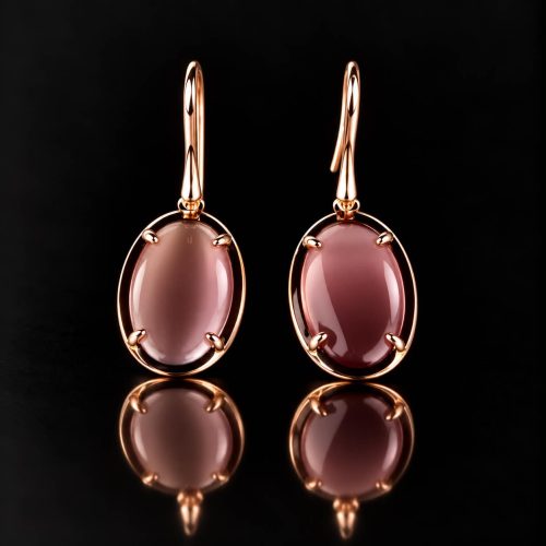 Zilveren oorringen oorbellen roos goud verguld Model Oval oud roze stenen