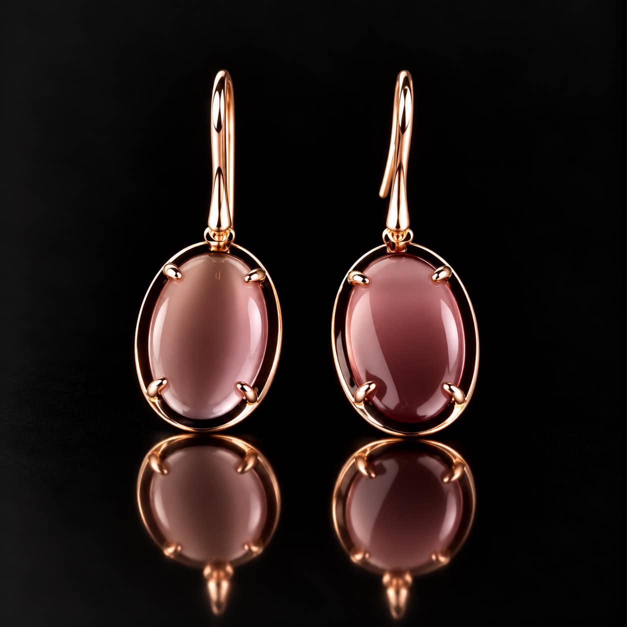 Zilveren oorringen oorbellen roos goud verguld Model Oval oud roze stenen